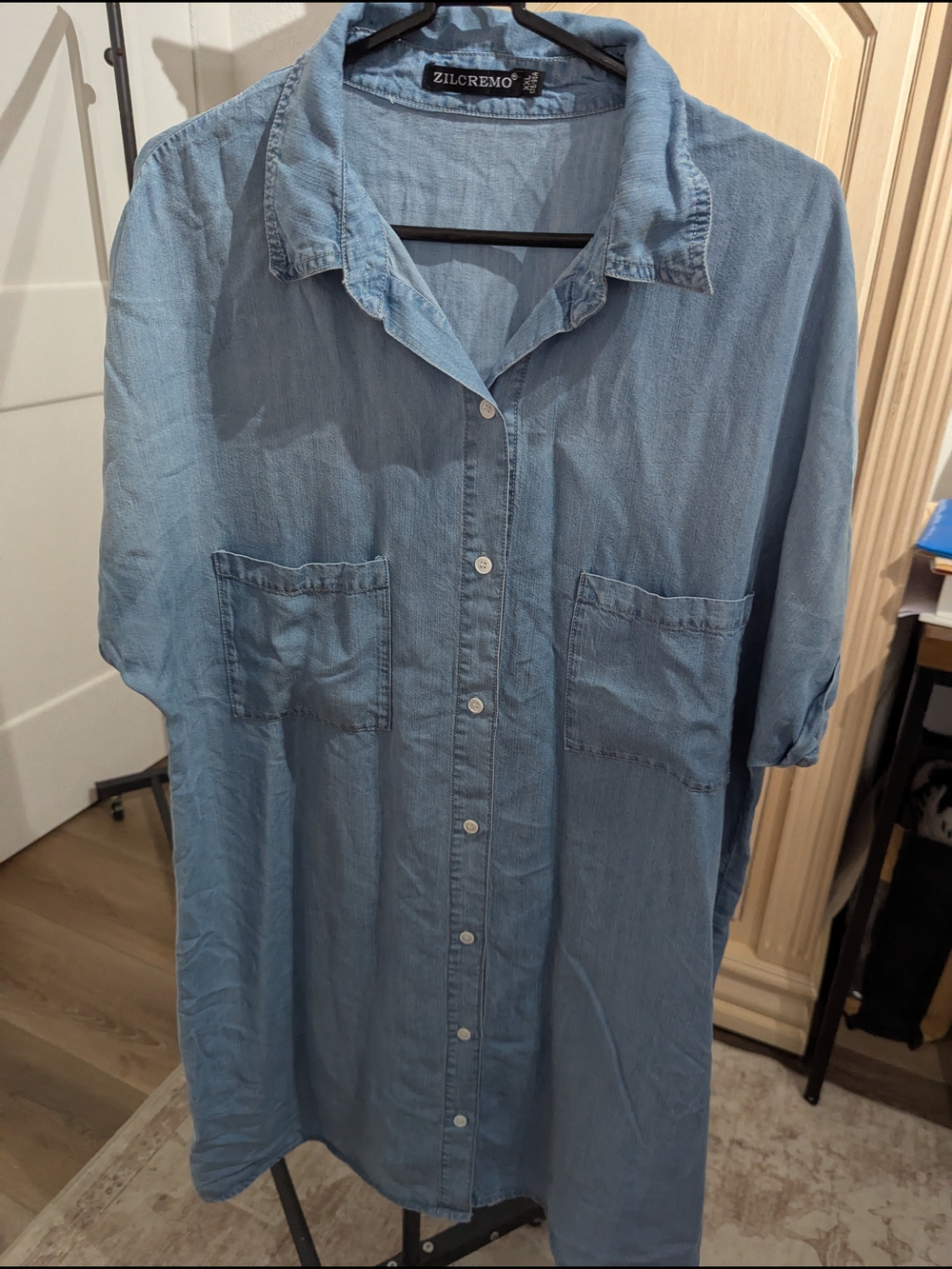 Zilcremo Light Blue Denim-Style Women's Dress